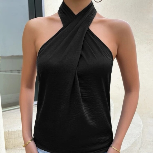 Blue crisscross open back halter top - Picture 9 of 11